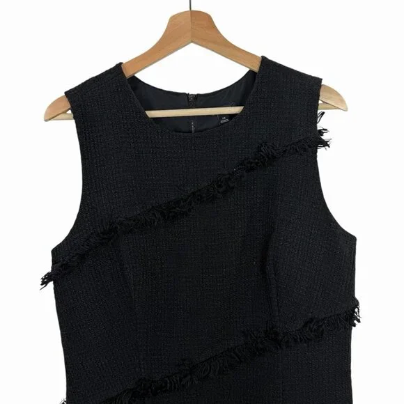 Ann Taylor Sheath Dress Size 12 Black Boucle Yarn Fringe Textured Tweed Black - Picture 4 of 8